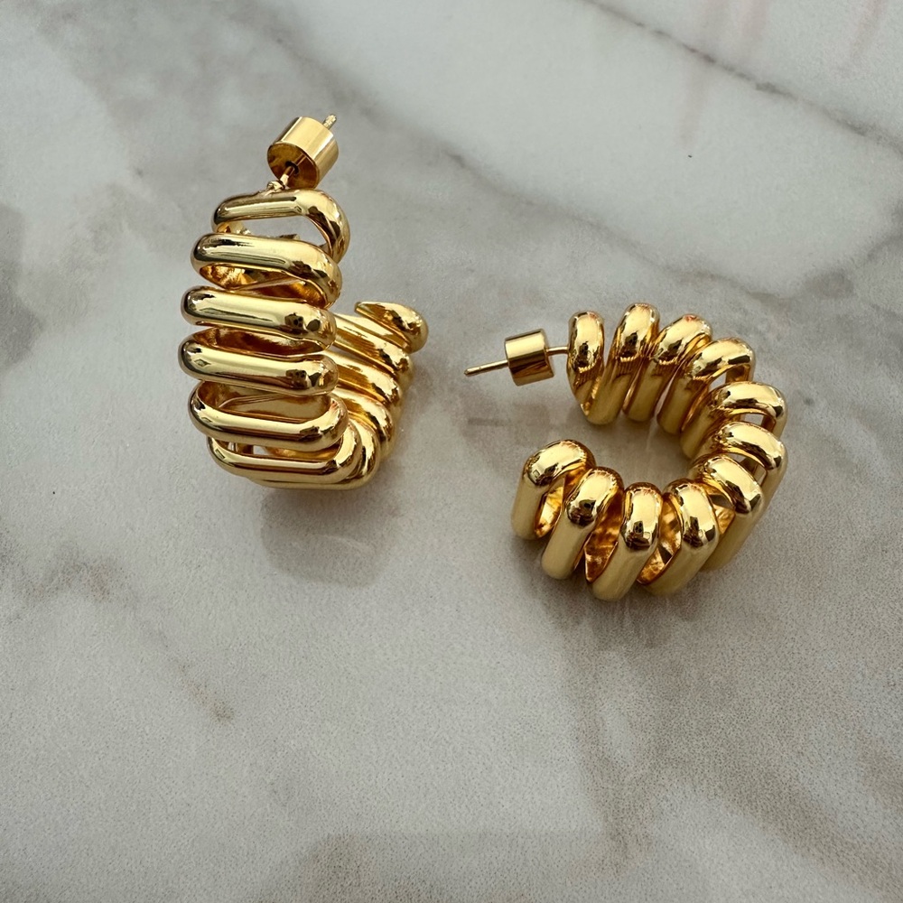 Gold Coil Chunky Hoop Statement Earrings